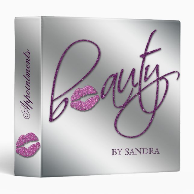Makeup Artist Portfolio Binder Pink Lips Sparkle (Front/Spine)