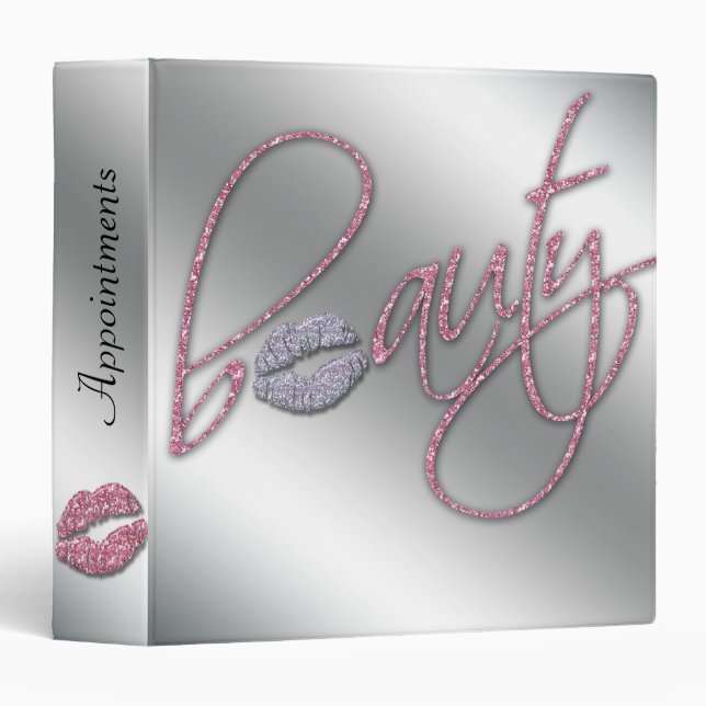 Makeup Artist Portfolio Binder Pink Lips Sparkle 4 (Front/Spine)