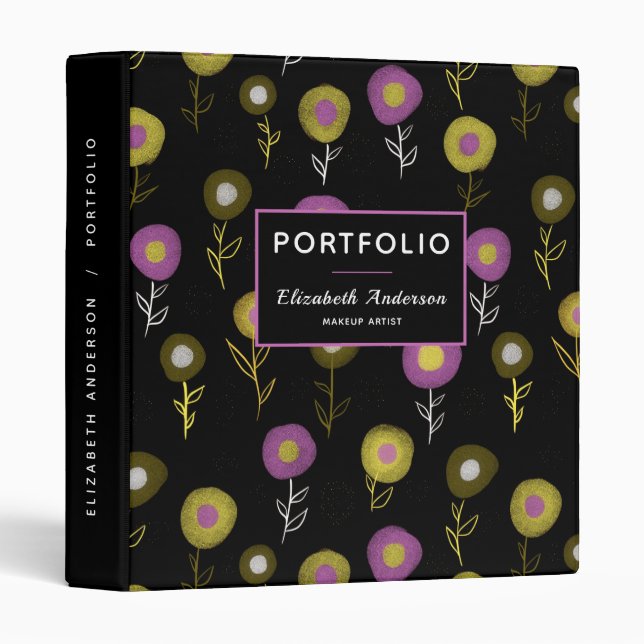 Makeup Artist Portfolio Botanical Floral Pattern 3 Ring Binder (Front/Spine)