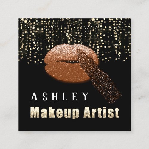 Makeup Artist Professional Blac Champaign Gold Dot Square Business Card