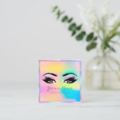 Makeup Artist Professional Eyeash Holograph Pink Square Business Card (Standing Front)