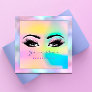 Makeup Artist Professional Eyeash Holograph Pink Square Business Card
