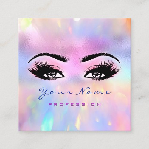 Makeup Artist Professional Eyeash Holograph Pinky Square Business Card