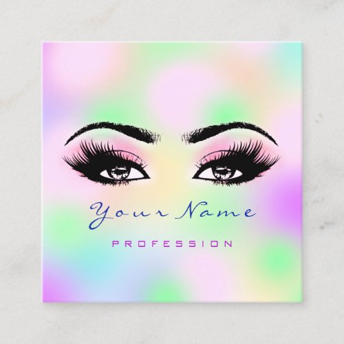 Makeup Artist Professional Eyeash Pink Holographic Square Business Card
