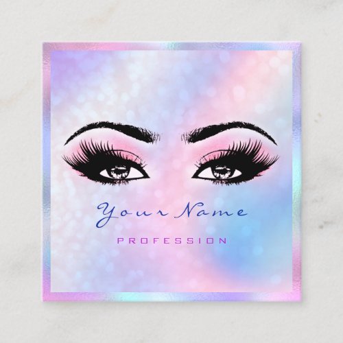 Makeup Artist Professional Eyelash Holograph Pink Square Business Card