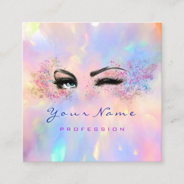 Makeup Artist Professional Eyelash Holographic Square Business Card (Front)