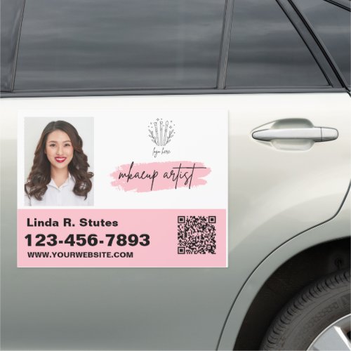 Makeup Artist Profissional Contact Info Pink Blush Car Magnet