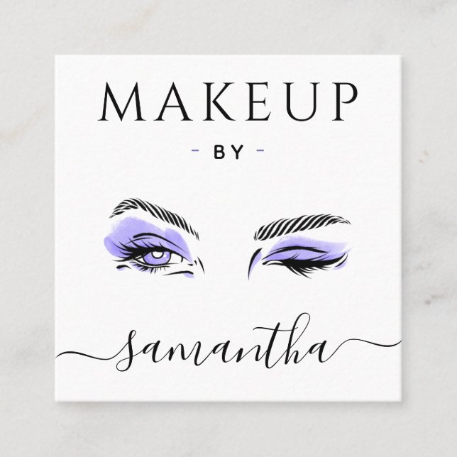 Makeup Artist Purple Eye Bold Social Media QR Code Square Business Card (Front)