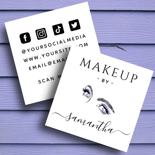 Makeup Artist Purple Eye Brow Social Media QR Code Square Business Card
