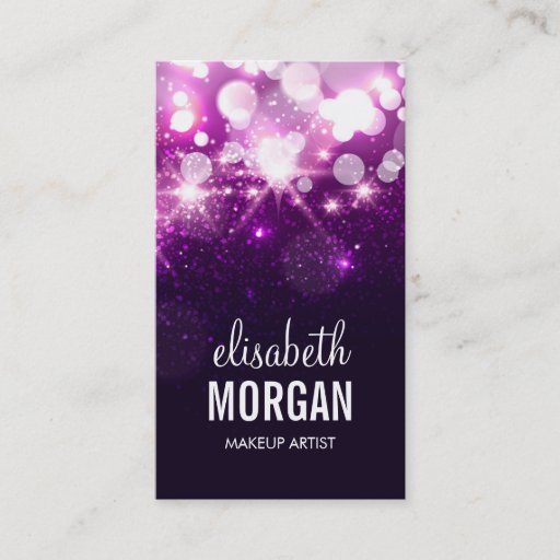 Customizable Makeup Artist - Purple Glitter Sparkles Business Card Template