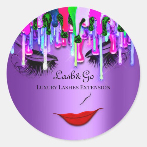 Makeup Artist Purple Lashes Product Red Drips 3D Classic Round Sticker