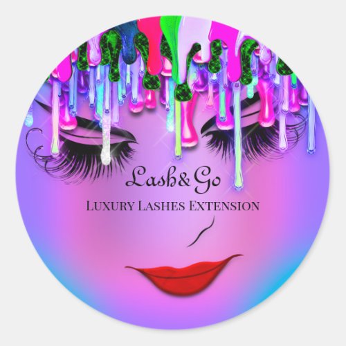 Makeup Artist Purple Lashes Product Red Drips Classic Round Sticker