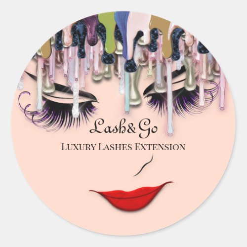 Makeup Artist Purple Lashes Product Red Lips Drips Classic Round Sticker