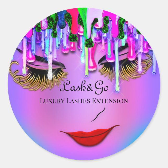 Makeup Artist Purple Lashes Product Red Pink Classic Round Sticker (Front)