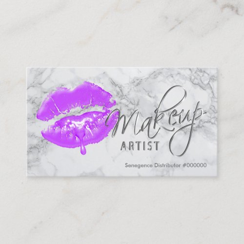 Makeup Artist Purple Lips and Gray Marble Business Card