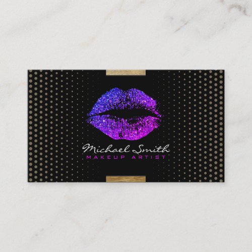 Makeup Artist Purple Lips Modern Dots Business Card