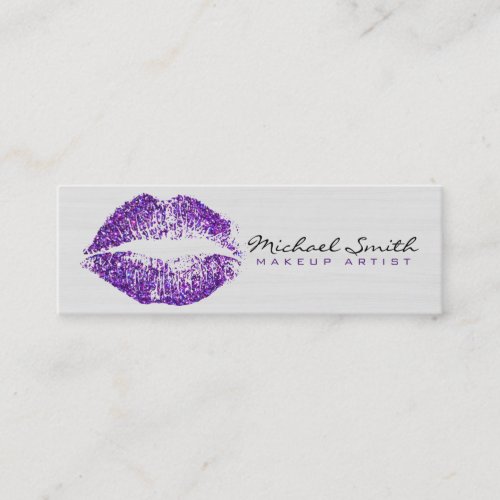 Makeup Artist Purple Lips Modern Wood Mini Business Card