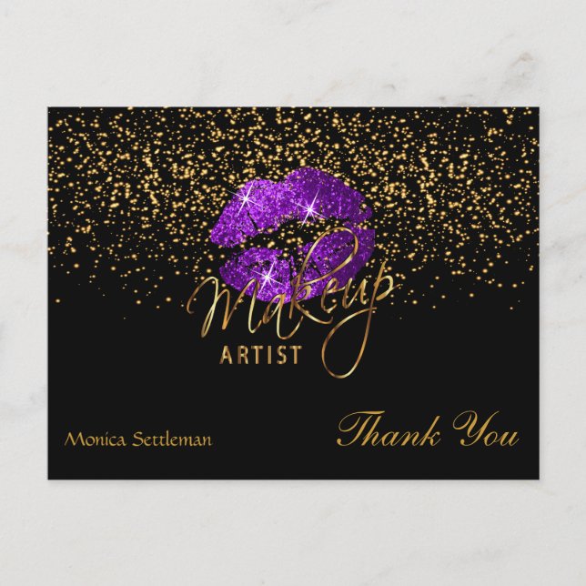 Makeup Artist  Purple Lips on Black Postcard (Front)