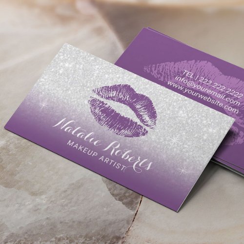 Makeup Artist Purple Lipstick Modern Salon Business Card