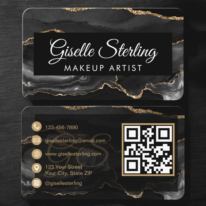 Makeup Artist QR Code Black Gold Business Card