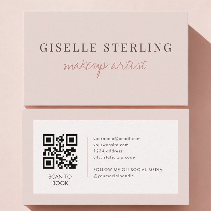 Makeup Artist QR Code Blush Pink Business Card