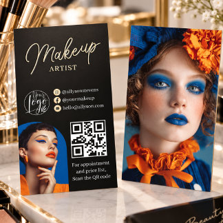 Makeup Artist QR Code Logo Photo Foil Business Cards