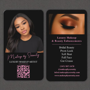 Makeup Artist QR Code Luxury Black Pink Beauty Business Card
