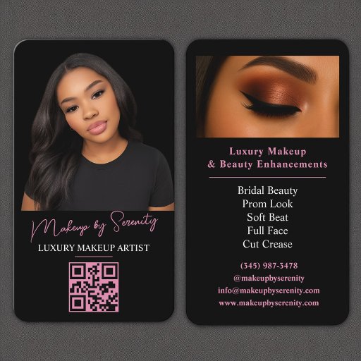 Customizable Makeup Artist QR Code Luxury Black Pink Beauty Business Card
