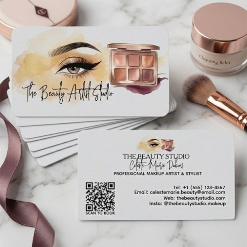 Makeup Artist QR Code Watercolor Eyeshadow Palette Business Card