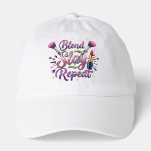 Makeup Artist Quote Blend Slay Repeat Pink Hat