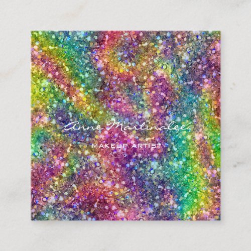 Makeup Artist Rainbow Glitter Square Business Card