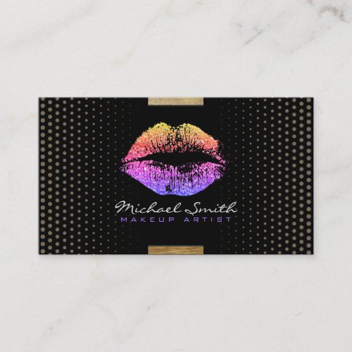 Makeup Artist Rainbow Lips Modern Dots Business Card