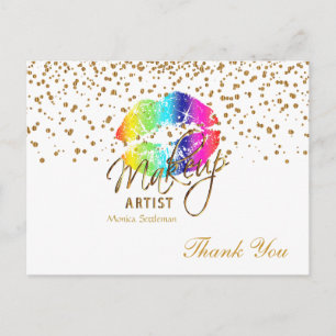 Makeup Artist  Rainbow Lips on White Postcard