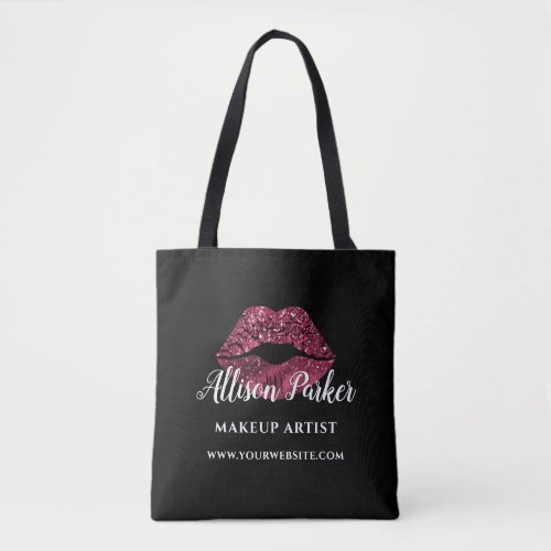 Makeup Artist Red Glitter Kiss Lips Business Tote Bag