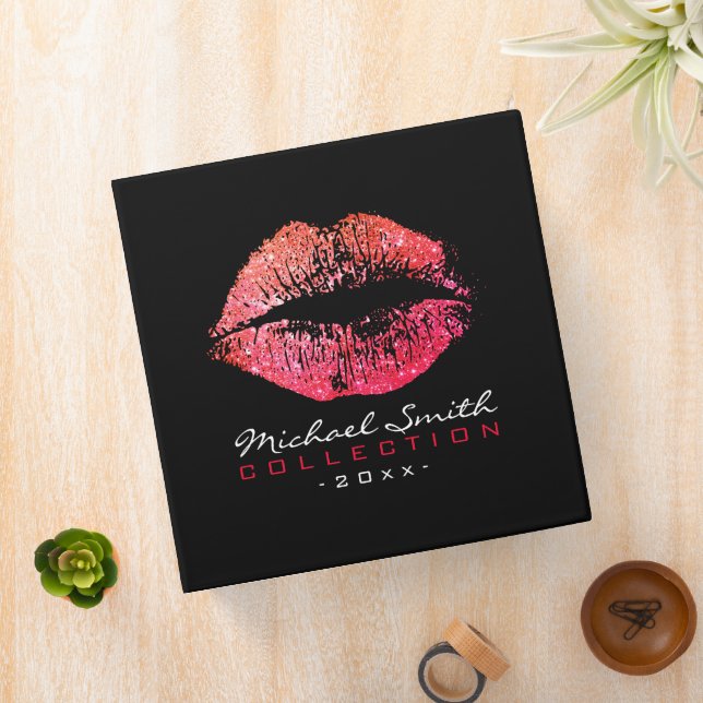 Makeup Artist Red Glitter Lips 3 Ring Binder (In Situ)