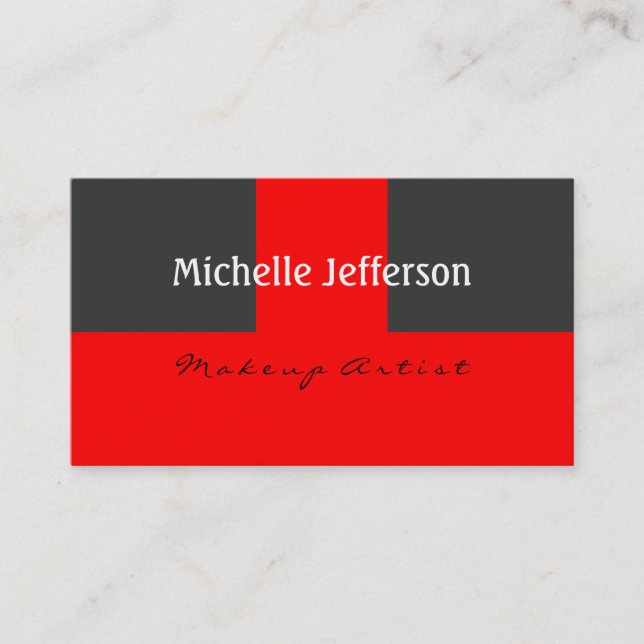 Makeup Artist Red Gray Color Business Card (Front)