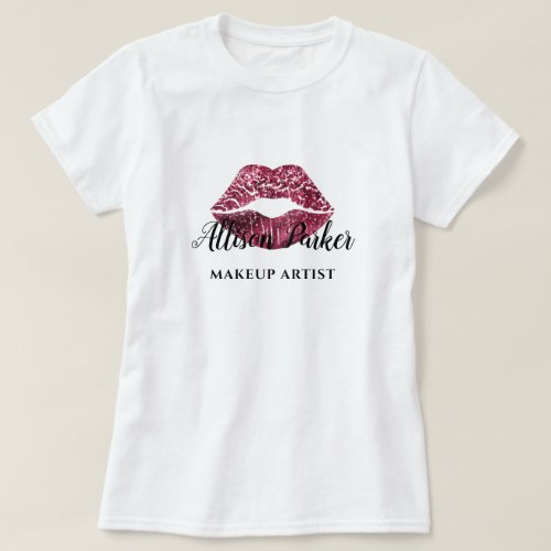 MAKEUP ARTIST Red Kiss Glitter Lips Name T_Shirt