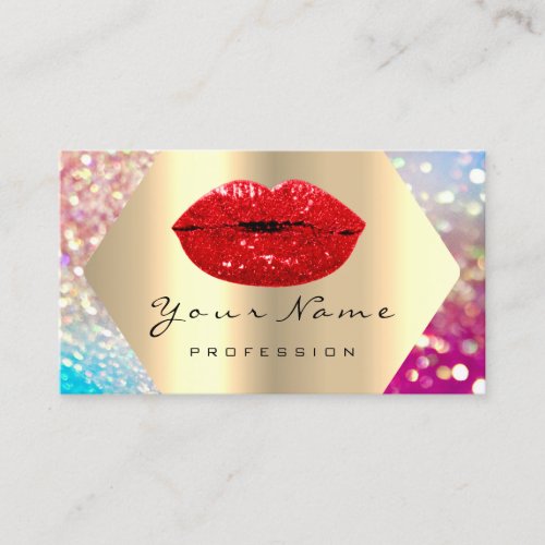 Makeup Artist Red Kiss LIPS  Gold Holograph Business Card