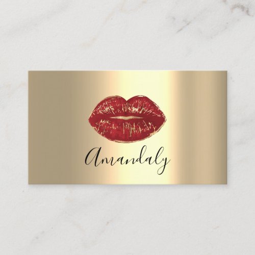 Makeup Artist Red Kiss Lips Golden Unique Lux Business Card