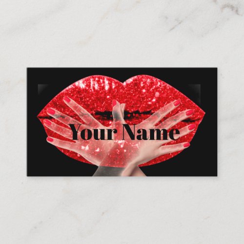 Makeup Artist  Red Kiss Lips Nail Event Production Business Card
