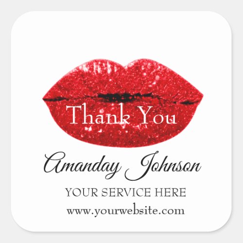 Makeup Artist Red Kiss Lips Name Unique Thank You Square Sticker