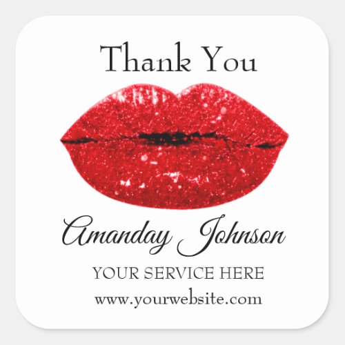 Makeup Artist Red Kiss Lips Name White Thank Glam Square Sticker