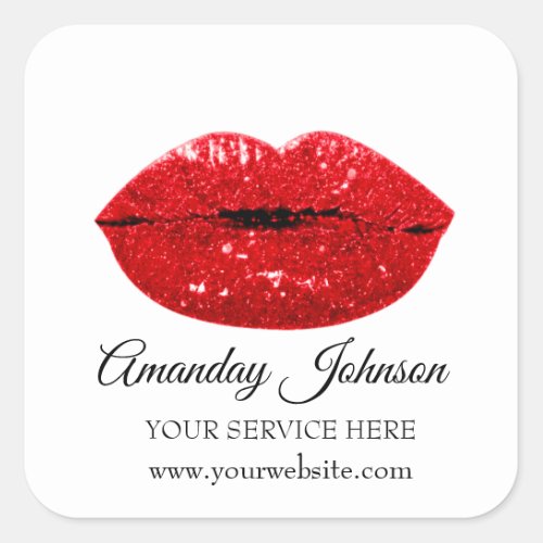 Makeup Artist Red Kiss Lips Name White Thank You Square Sticker