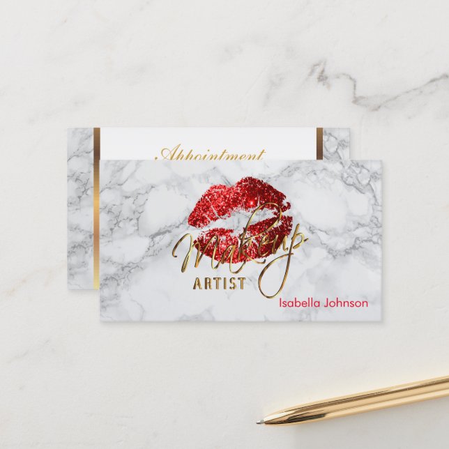 Makeup Artist Red Lips Appointment Card (Front/Back In Situ)