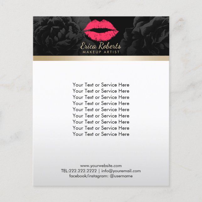 Makeup Artist Red Lips Black Floral Beauty Salon Flyer (Front)