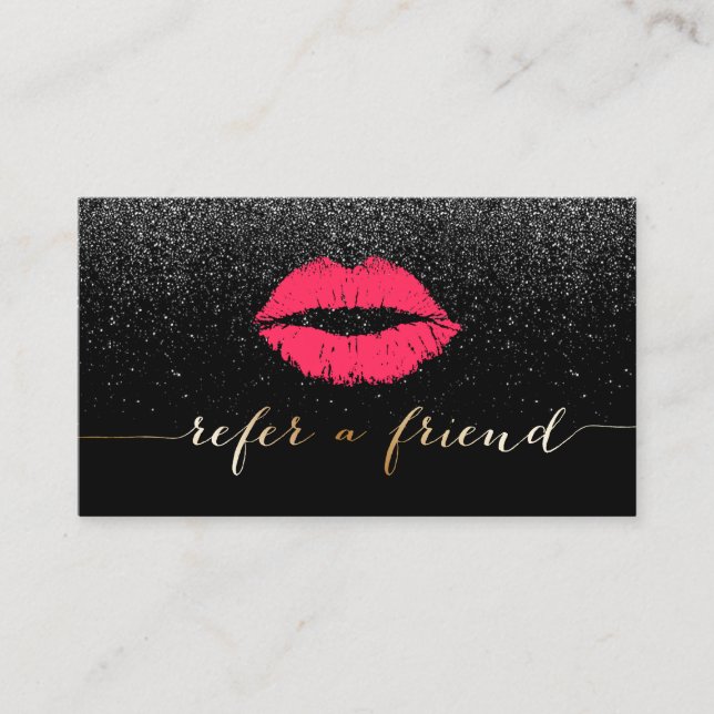 Makeup Artist Red Lips Black Glitter Referral (Front)