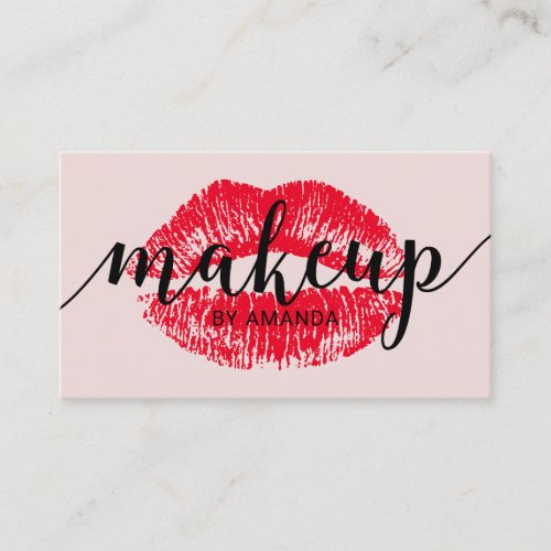 Makeup Artist Red Lips Blush Pink Beauty Salon Business Card