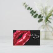 Makeup Artist Red Lips Business Card (Standing Front)