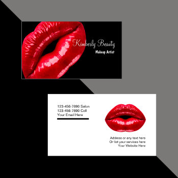 Makeup Artist Red Lips Business Card by Luckyturtle at Zazzle