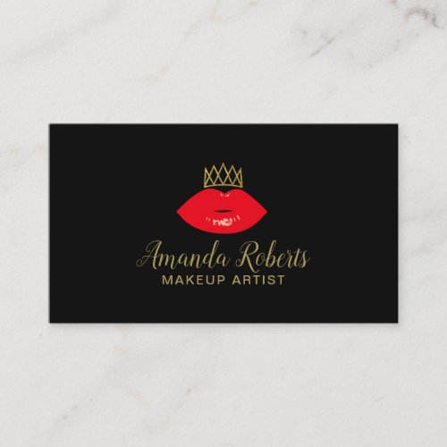 Makeup Artist Red Lips  Gold Crown Fashion Business Card